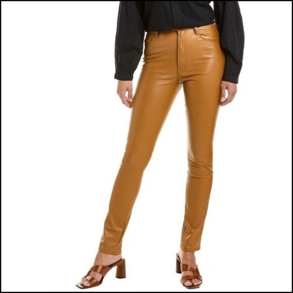 MOTHER The High Waisted Rail Skimp Faux Leather Pants Cashew Tan Quiet Luxury 28